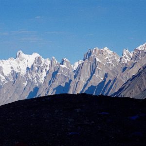 View of Choricho Peak towering over Choroch Glacier in the Baltoro region.
