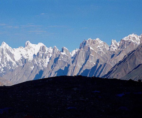 View of Choricho Peak towering over Choroch Glacier in the Baltoro region.