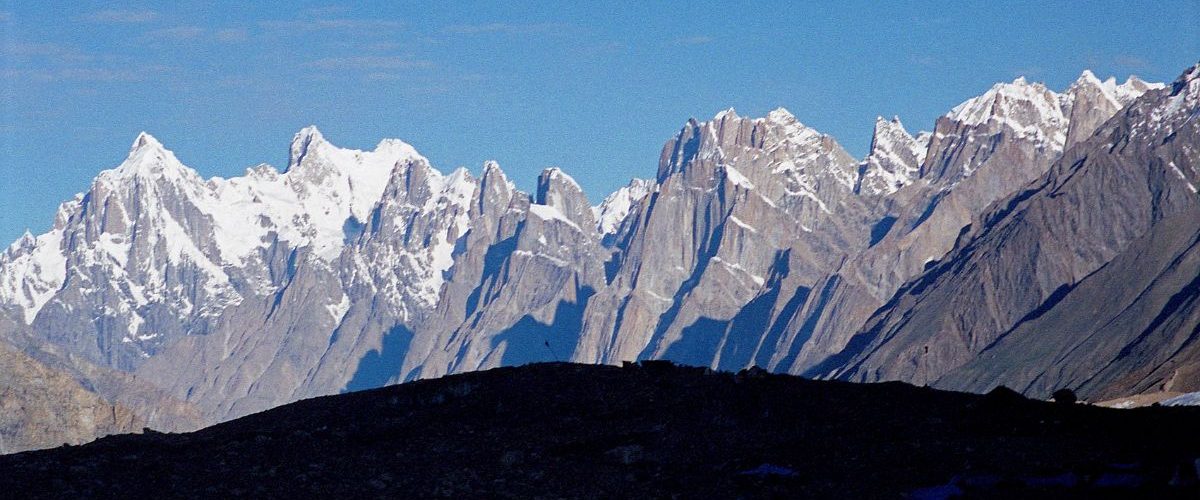 View of Choricho Peak towering over Choroch Glacier in the Baltoro region.