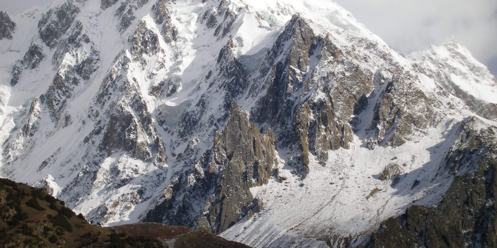 Miar Peak rising above Hispar Glacier in Nagar Valley, Karakoram Range.