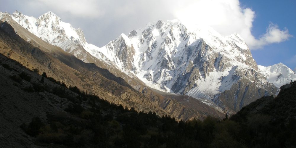 Miar Peak rising above Hispar Glacier in Nagar Valley, Karakoram Range.