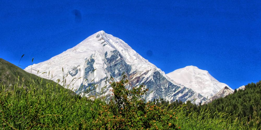 Miar Peak rising above Hispar Glacier in Nagar Valley, Karakoram Range.