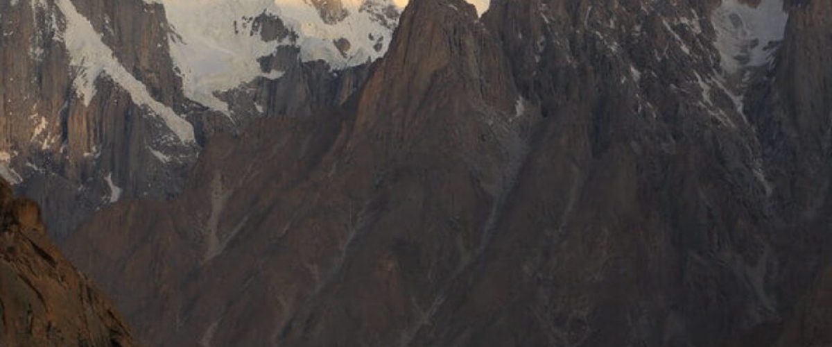View of Choricho Peak towering over Choroch Glacier in the Baltoro region.