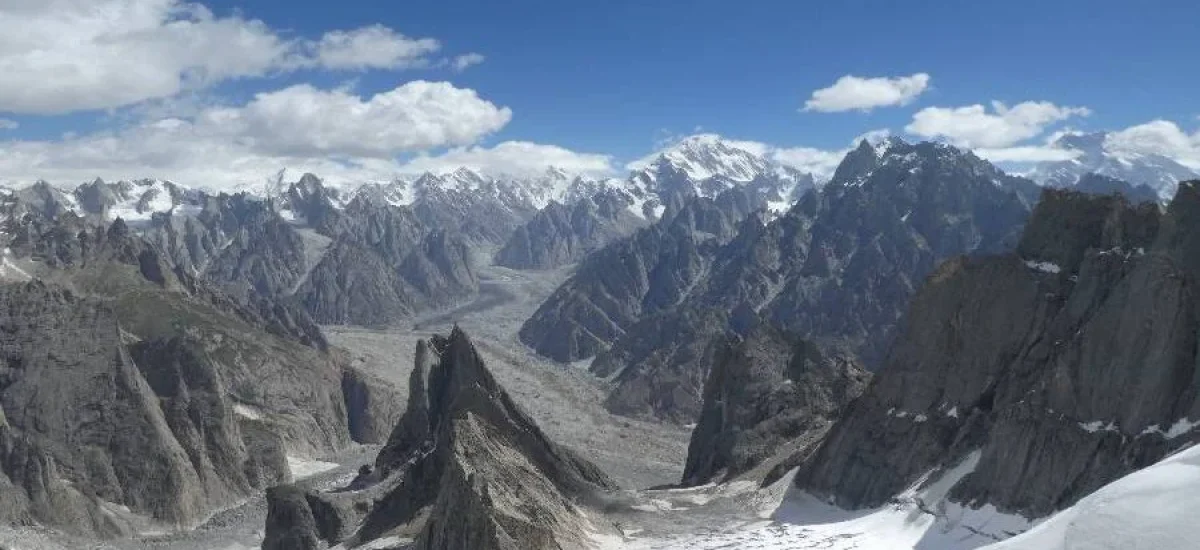 Rock climber on a route in Kondus Valley, Pakistan.