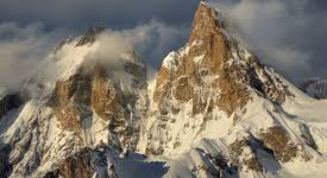 Sherpi Kangri (7,380 m) towering above the Kondus and Siachen glaciers in the Karakoram”
